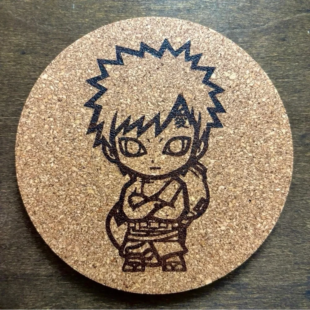 Naruto Gaara Chibi Style Laser Engraved Cork Coaster